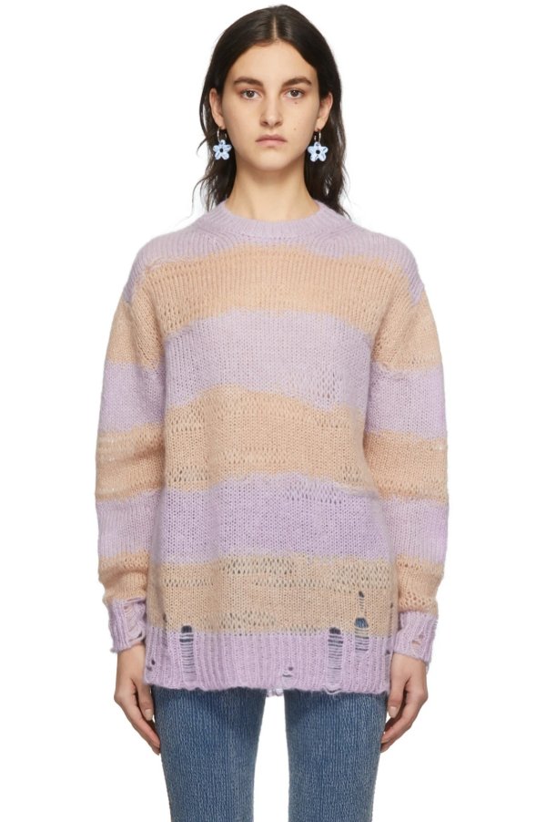 SSENSE Exclusive Purple & Beige Kalia Block Stripe Sweater