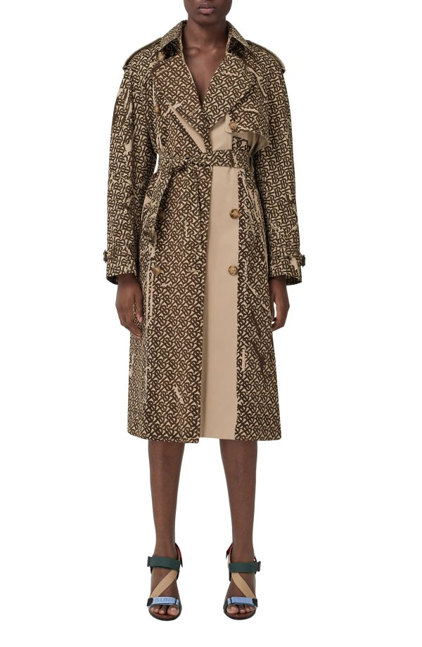 Pedleygpr TB Monogram Print Relaxed Fit Cotton Trench Coat