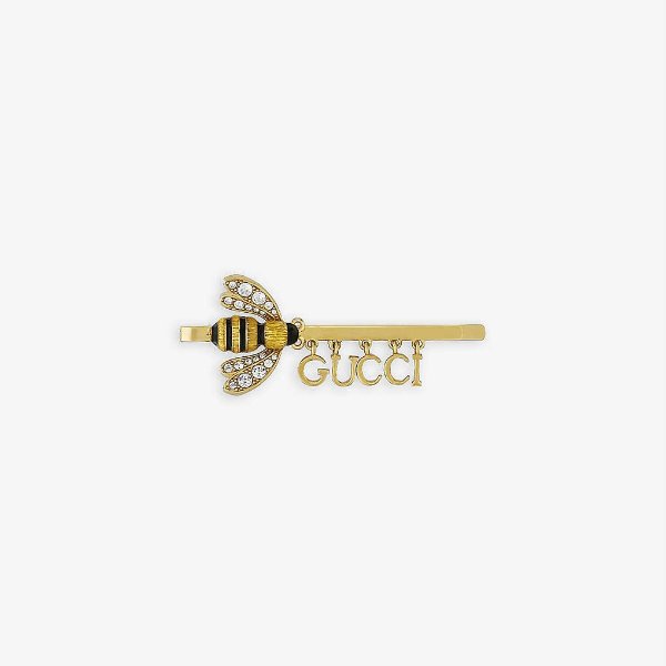 Bee crystal-embellished yellow-gold brass hair slide