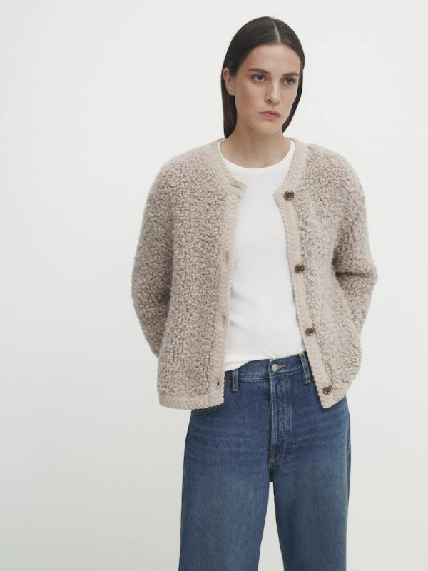 Boucle knit cardigan with buttons