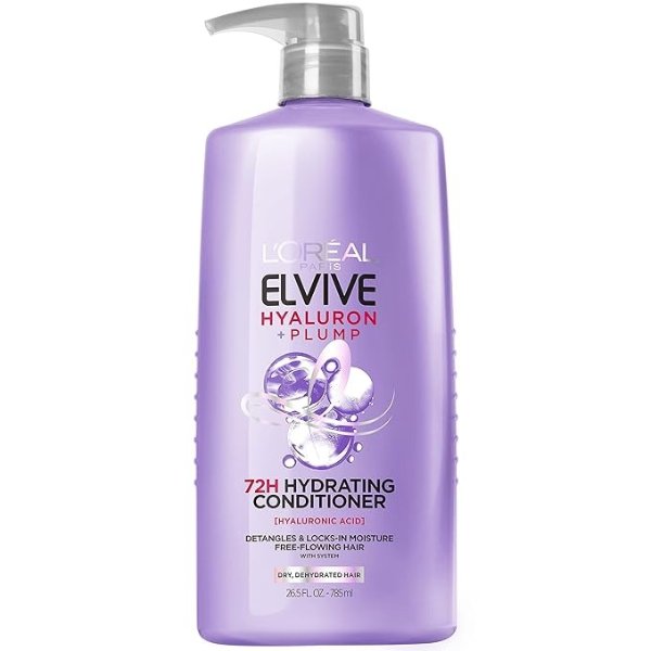 Paris Elvive Hyaluron Plump Hydrating Conditioner for Dehydrated, Dry Hair Infused with Hyaluronic Acid Care Complex, Paraben-Free, 26.5 Fl Oz