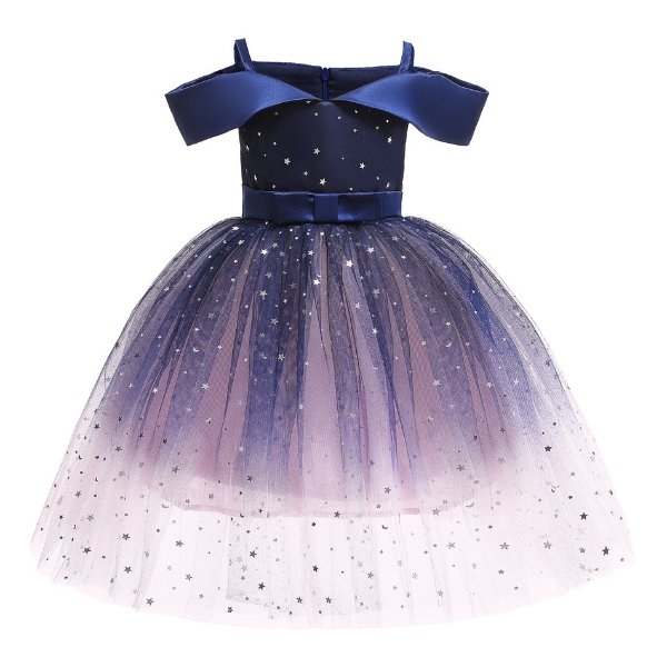 Elegant Starry Gradient Color Mesh Party Dress
