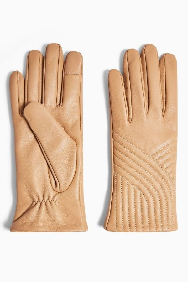 Sand Leather Touchscreen Gloves