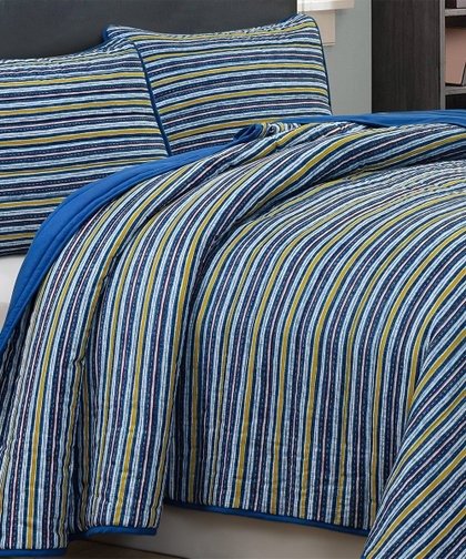 Blue & Yellow Stripe Quilt Set