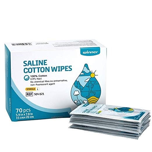 Unscented Baby Saline Wet Wipe, 100% Cotton, Individual Foil Package, Sterilize, Multi-Purpose for Baby’s Sensitive Eyes and Face, 70 Count, Large Size 5.9” x 7.9”
