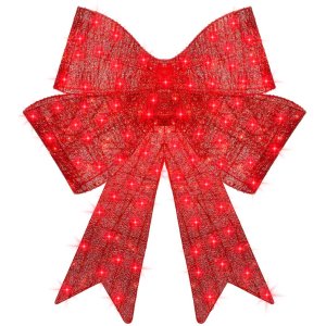 Best Choice Products Pre-Lit Large Christmas Bow Decoration, Holiday Decor w/ 8 Functions