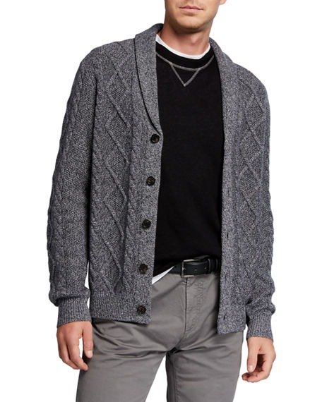 Men's Melange Cable-Knit Cardigan Sweater
