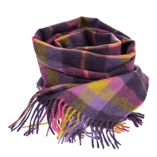 紫色拼格羊绒围巾
