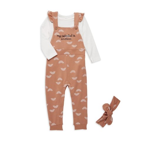 Baby Girl s 3-Piece Bodysuit, Overalls & Headband Set