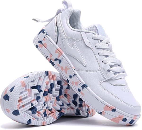 Women's Fashion Sneakers Casual Sports Shoes Lightweight Non Slip Shoes All-Match Leather White Skateboard Shoes for Girls Jogging Shopping Dancing