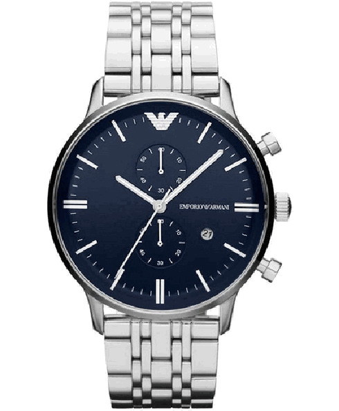 Emporio Armani Men's 'Chronograph' Watch - Silver/Dark Blue