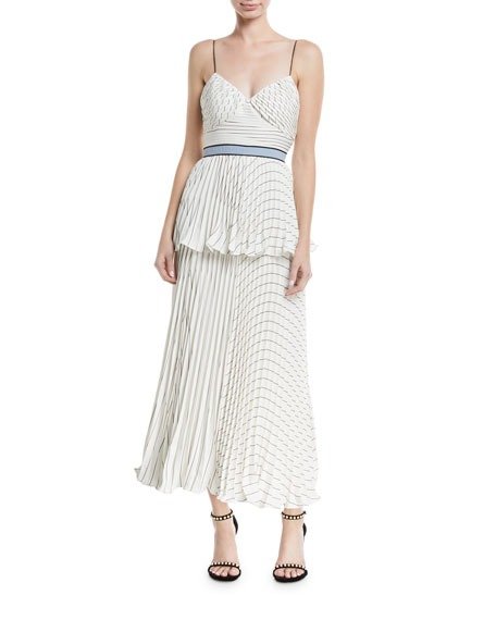 Monochrome Stripe Sleeveless Tiered Cocktail Dress