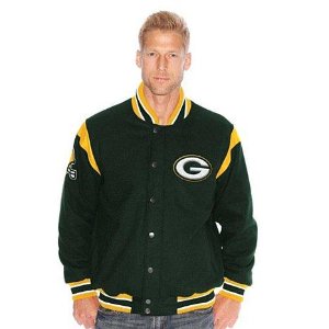 NFL Two Minute Drill Varsity Jacket with Leather Trim - Packers