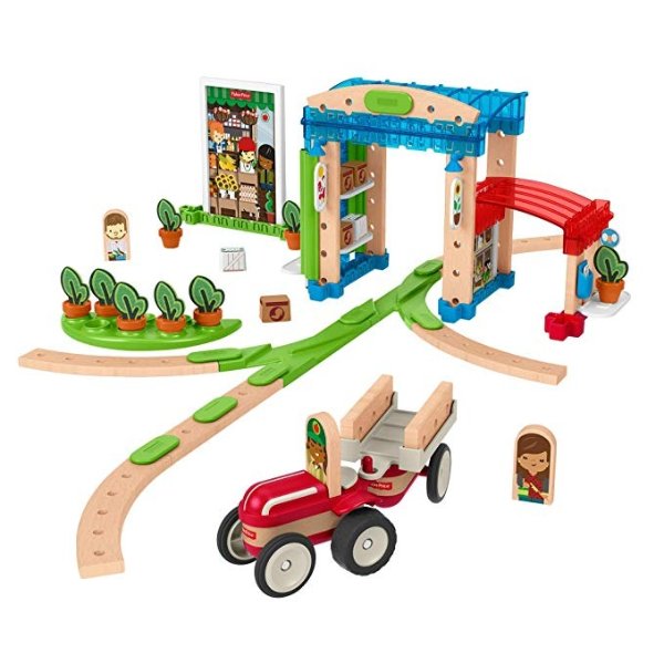 Wonder Makers Design System Build Around Town Starter Kit - 75+ Building and Wooden Track Play Set for Ages 3 Years & Up