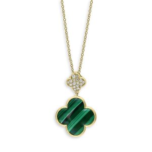 Bloomingdale'sMalachite & Diamond Double Clover Pendant Necklace in 14K Yellow Gold, 18