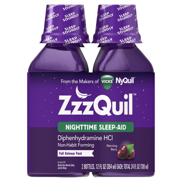 ZzzQuil Sleep Aid Liquid, Warming Berry Flavor, 12 Fl Oz, 2 Ct