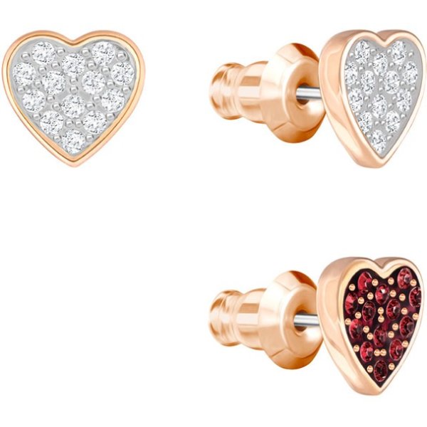 Crystal Wishes Heart Pierced Earring Set, Multi-colored, Rose Gold Plating by SWAROVSKI