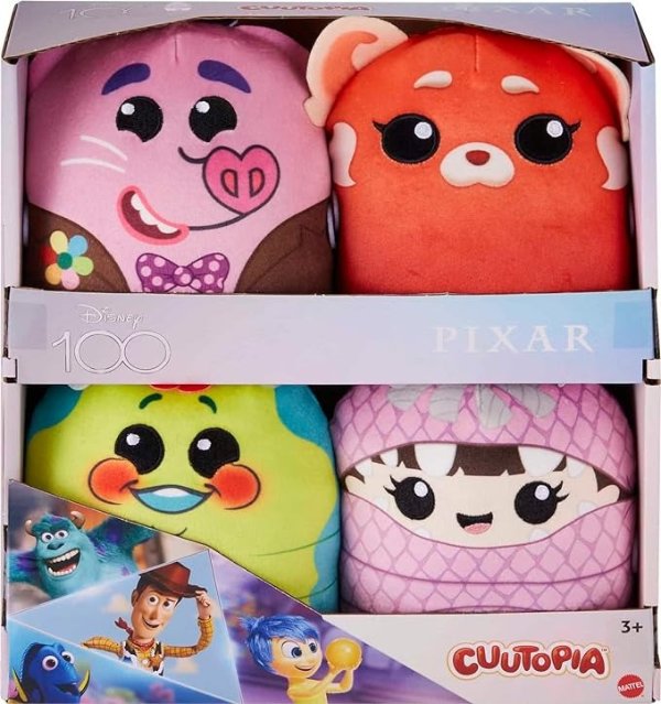 Disney100 Pixar Pals Cuutopia 4 Plush Toys, 5 Inch Plush Pillow Dolls of Key Movie Characters, Collectible Gift