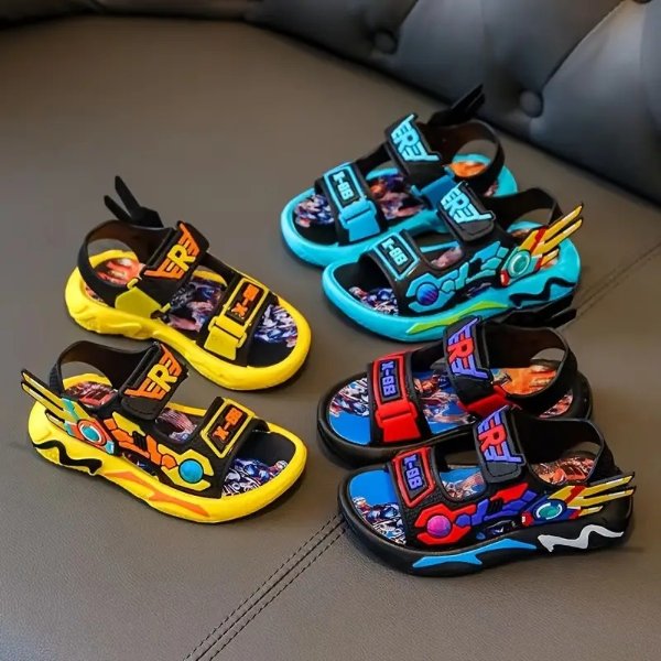 Temu Boys Cartoon Hook And Loop Sandals, Wear-resistant Non-Slip Comfy  Beach Shoes, Summer $6.29