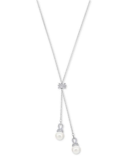 Silver-Tone Crystal & Imitation Pearl Lariat Necklace, 16-1/2" + 2" extender