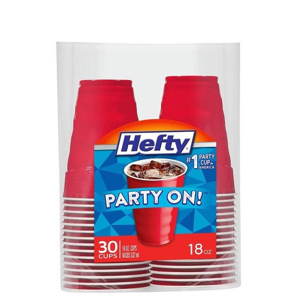 Party On Disposable Plastic Cups, Red, 18 Ounce, 30 Count
