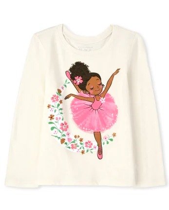 Baby And Toddler Girls Long Sleeve Ballerina Graphic Tee | The Children's Place - HALO WHITE