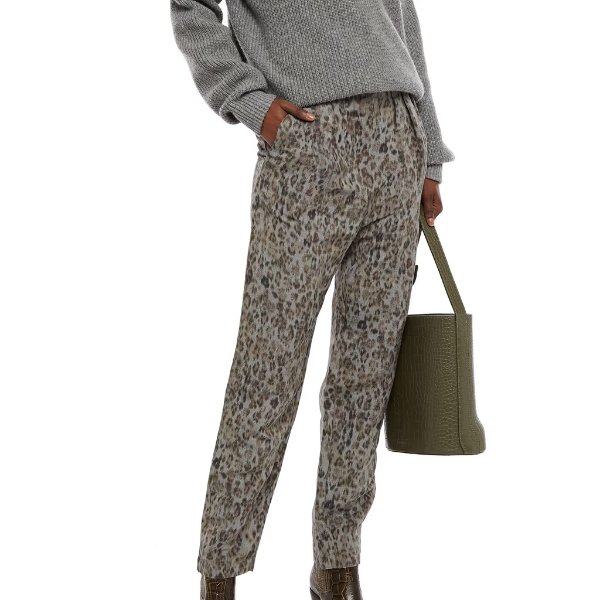 Pleated leopard-print linen-blend tapered pants