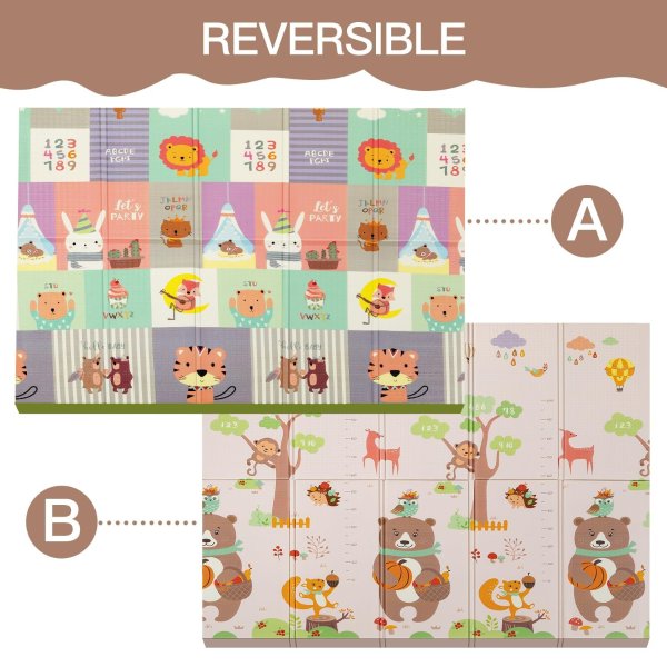 Foldable Baby Play Mat,Reversible, Waterproof, Anti-Slip Floor Playing Mats for Infants, Babies, Toddlers Indoor/Outdoor (Cute Bear Tall Foot+Animal Music Festival, 79 * 51 * 0.4)