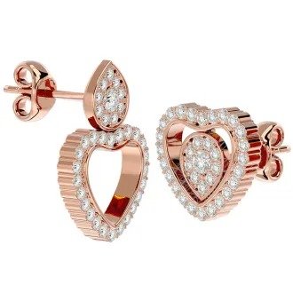 1/2 Carat Diamond Heart Shape Transformable Stud and Dangle Earrings In 14 Karat Rose Gold