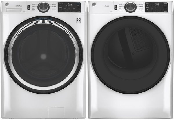 GE GEWADREW5501 Side-by-Side Washer & Dryer Set with Front Load Washer and Electric Dryer in White