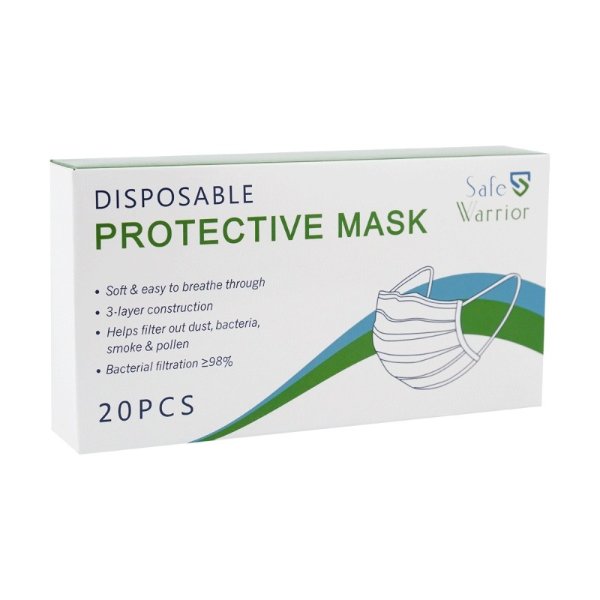 Safe Warrior Disposable Protective Face Mask 20pcs BFE≥98%