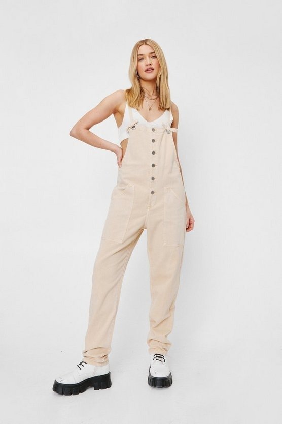 Relaxed Square Neck Tie Denim Overalls | Nasty Gal