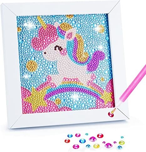 5D Diamond Painting Kit for Kids Wooden Frame Diamond Arts and Crafts for Kids Ages 6-8-10-12 Mosaic Gem Art Diamond Dots Painting by Number Kit for Kid Home Table Wall Decoration
