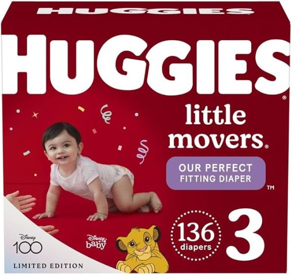 Size 3 Diapers, Little Movers Baby Diapers, Size 3 (16-28 lbs), 136 Count