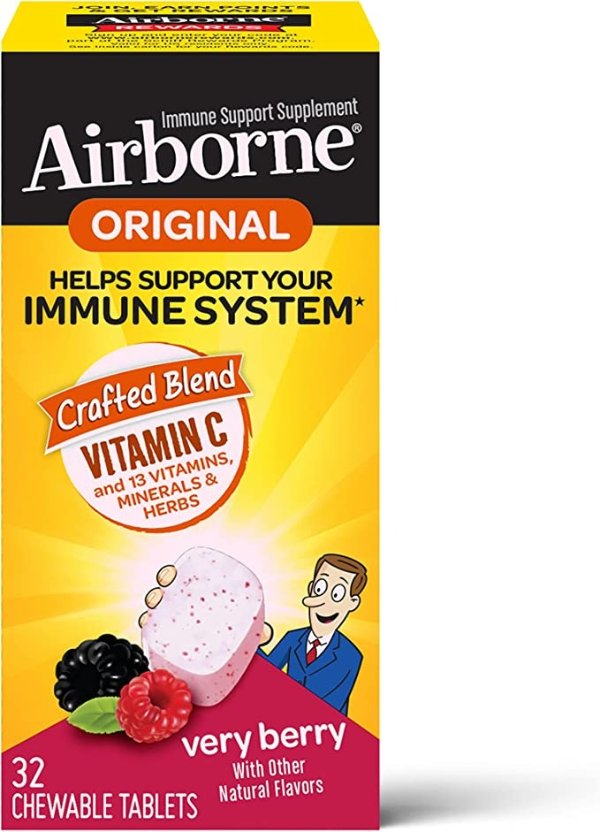 Vitamin C 1000mg (per serving) - Very Berry Chewable Tablets (32 count in a box), Gluten-Free Immune Support Supplement, With Vitamins A C E, ZINC, Selenium, Echinacea & Ginger, Antioxidants