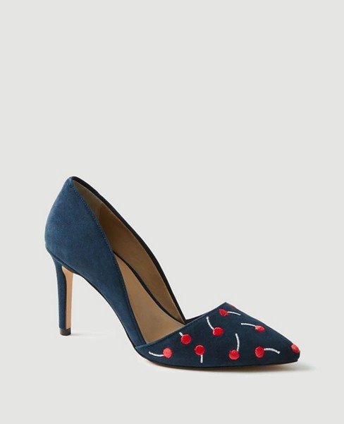 Azra Cherry Embroidered Suede Pumps | Ann Taylor