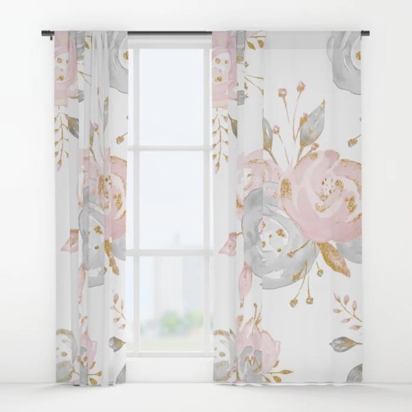 Roses Gold Glitter Pink by Nature Magick Window Curtains by naturemagick