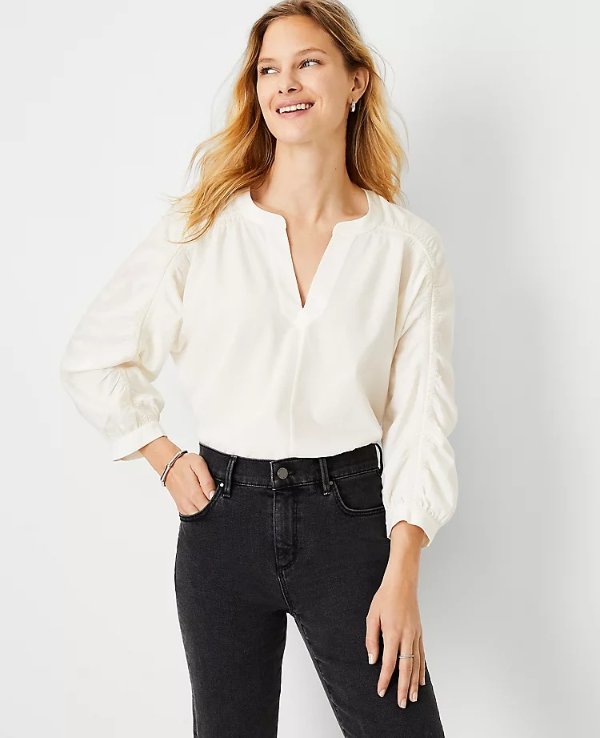 Ruched 3/4 Sleeve Top | Ann Taylor