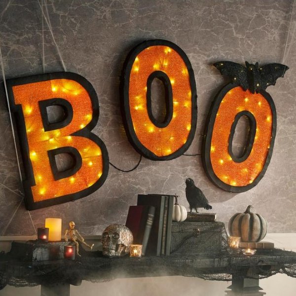 30.5 in. Halloween Lighted BOO Sign with Bat