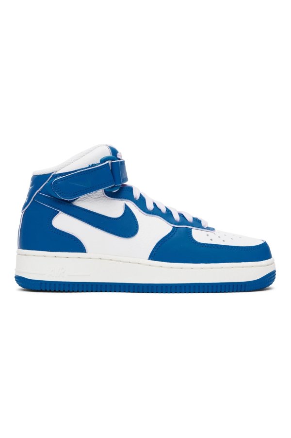 White & Blue Air Force 1 '07 Mid Sneakers