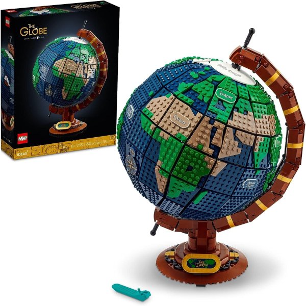 Ideas The Globe 21332 Building Set; Build-and-Display Model for Adults; Vintage-Style Spinning Earth Globe; Home Decor Gift for People with a Passion for Travel, Geography and Arts (2,585 Pieces)