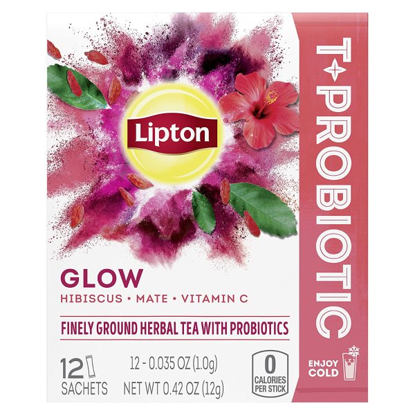 Lipton Glow Sachets Iced Herbal Tea Beverage Glow with Hibiscus Pack of 9