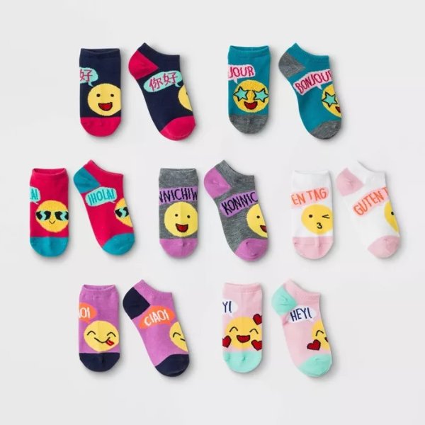 Girls' 7pk No Show Emoji Marled Socks