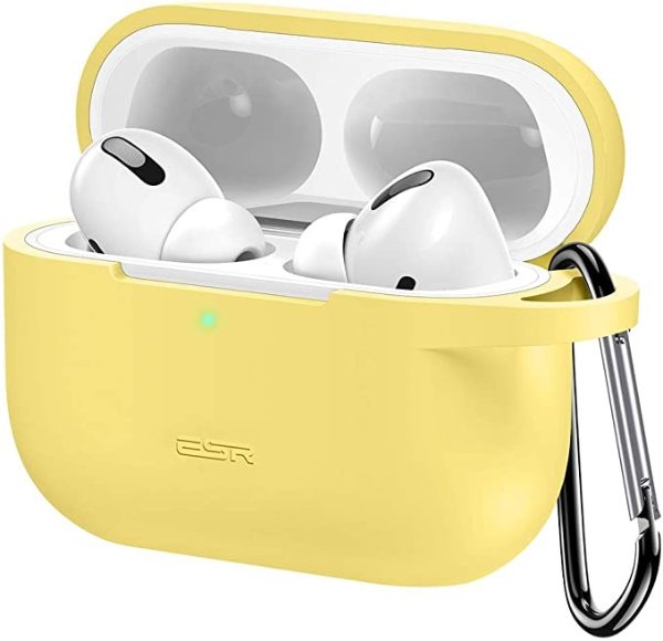 Upgraded Protective Cover for AirPods Pro Case, Bounce Carrying Case with Keychain for 2019 AirPods Pro Charging Case [Visible Front LED] Shock-Absorbing Soft Slim Silicone Case Skin (Yellow)