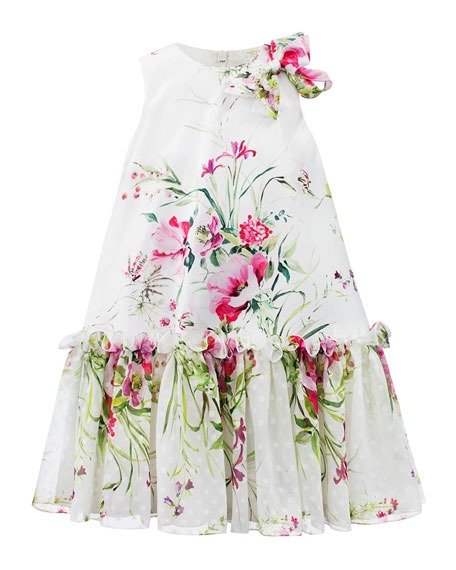 Floral Satin & Chiffon Dress, Size 4-8