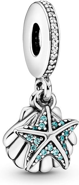 Jewelry Starfish and Sea Shell Dangle Cubic Zirconia Charm in Sterling Silver, No Box