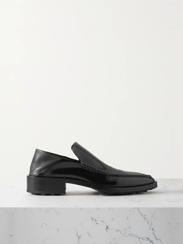Collapsible-heel glossed-leather loafers