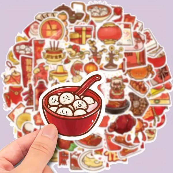 80pcs Chinese New Year Decoration Stickers, New Year Spring Festival Stickers, Waterproof Graffiti Stickers, For Water Bottle Car Cup Computer Guitar Bike Motorcycle Skateboard Helmet Luggage Diary, DIY Scrapbook Stickers Pack, New Year Gift For Boys & Girls , chinese new year lunar new year decor for gift