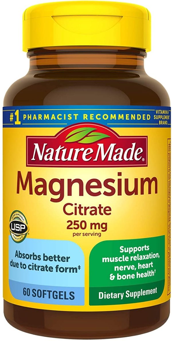 Magnesium Citrate 250mg per serving (250mg per Softgels), 60 Count for Nutrition Support† (Packaging May Vary)