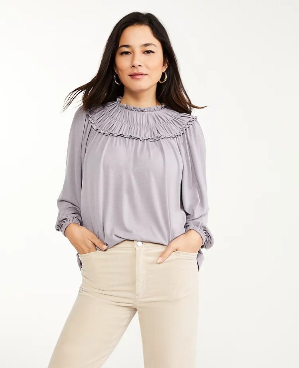 Smocked Neck Top | Ann Taylor